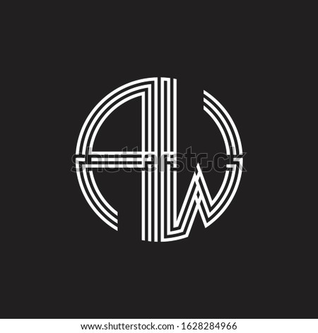 AW Logo monogram triple ribbon style line design template isolated on black background