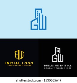 AW logo set and modern graphic design, Inspirational logo design for all companies and the initial concept of the GW logo set with vector building templates for construction.