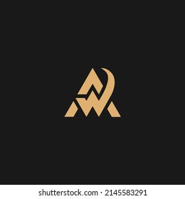 AW logo with triangle shape and circle rounded design template isolated on black background
