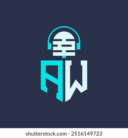 AW Microphone Logo Design for Audio, Music, and Podcast Branding - Letter AW Logo Professional Vector Illustration for Creative Industries