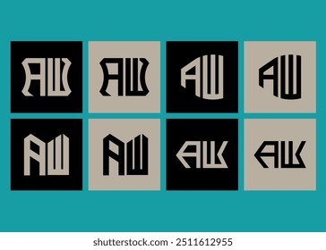 Diseño minimalista y clásico del sistema del logotipo de AW. Monograma AW Vector poligonal y circular.