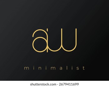 AW Minimalist Logo mit ineinandergreifenden Formen auf einfarbigem schwarzem Hintergrund. Ein sauberes und modernes minimalistisches Logo-Design.