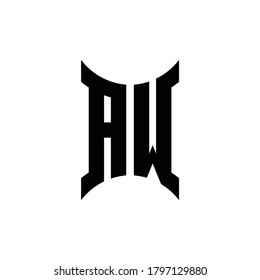 Logo de monograma AW con plantilla de diseño de lado curvo
