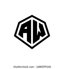 AW monogram logo with hexagon shape and line rounded style design template isolated on white background