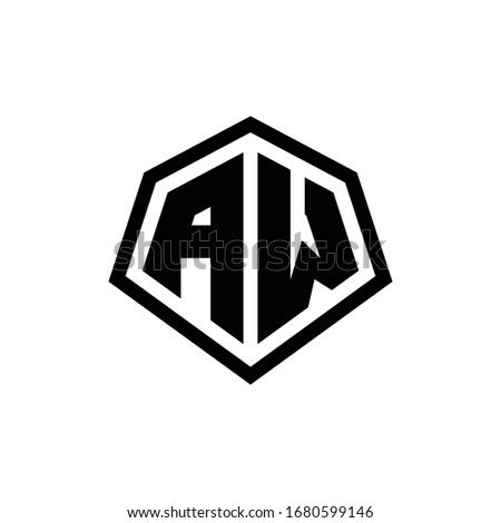 AW monogram logo with hexagon shape and line rounded style design template isolated on white background