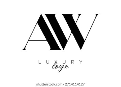Logotipo de tipografia de monograma de letra serifa AW para identidade de marca premium elegante