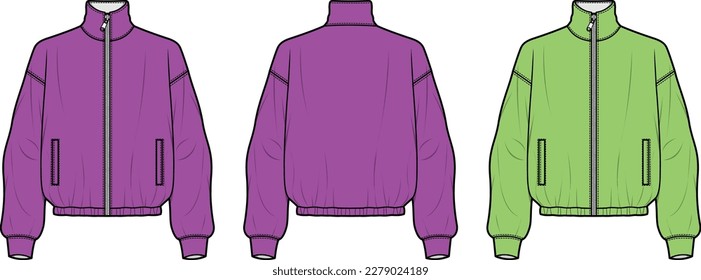 AW ski Sweatshirt front and back flat sketch technical drawing vector illustration template