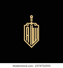 AW Vintage-Schild und Schwert-Erstlogo in hochwertigem professionellem Design, das gut auf allen Printmedien drucken kann