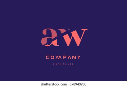 aw a w alphabet small letter blue pink creative design vector company logo icon template 