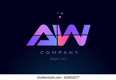 aw a w creative color blue background pink purple blue magenta alphabet letter company logo vector icon design