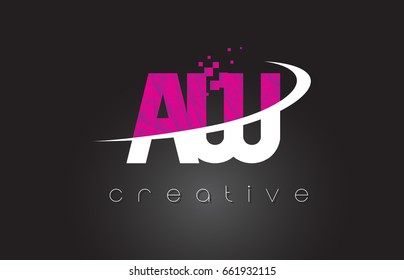 AW A W Creative Letters Design. White Pink Letter Vector Illustration.