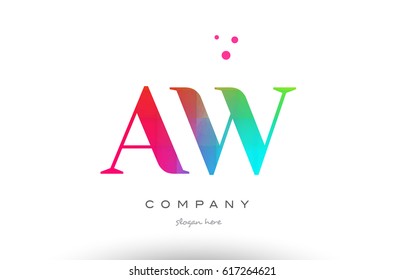 AW A W creative rainbow colors colored artistic alphabet company letter logo design vector icon template