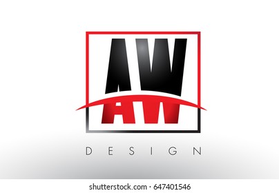 AW A W Logo Letters with Red and Black Colors and Swoosh. Creative Letter Design Vector.