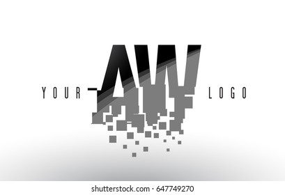 AW A W Pixel Letter Logo with Digital Shattered Black Squares. Creative Letters Vector Illustration.