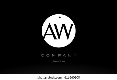 AW A W simple black white circle background alphabet company logo design vector icon template