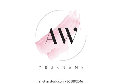AW A W Watercolor Letter Logo Design with Circular Shape and Pastel Pink Brush.