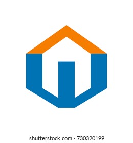 AW or WA initial letter  logo design template vector with house shape inside