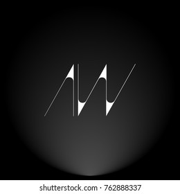 AW White thin minimalist LOGO Design with Highlight on Black Background.