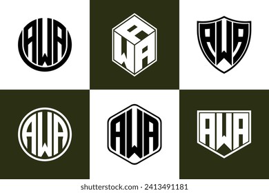AWA initial letter geometric shape icon logo design vector. monogram, lettermark, circle, polygon, shield, symbol, emblem, elegant, abstract, wordmark, sign, art, typography, icon, geometric, shape