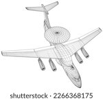 AWACS, Airborne Warning and Control System Aircraft. Vector Illustration of 3d.