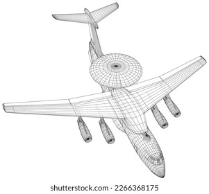 Aeronaves del sistema AWACS, Aviso aéreo y Control. Ilustración vectorial de 3d.