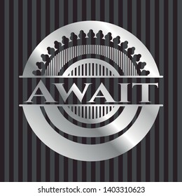 Await silver badge or emblem. Vector Illustration. Mosaic.