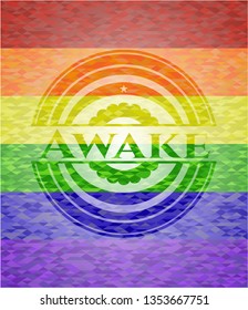 Awake emblem on mosaic background with the colors of the LGBT flag