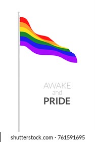 Awake and pride card template with rainbow colored flag