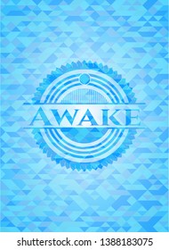 Awake sky blue emblem with triangle mosaic background