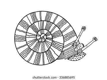 Awakened people nestled snail shell