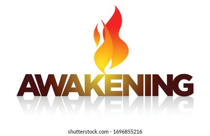 AWAKENING: title with hovering Holy Spirit flame