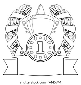 The award. 1-st position. Vector illustration. Contour on a white background.
