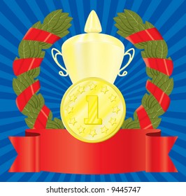 The award. 1-st position. Vector illustration. On an abstract background.