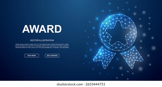 Award 3d Low Poly Symbol für blaue Landing Page. Belohnung Design Illustration Konzept. Polygonale Qualitätsgarantie Drahtmodell Illustration