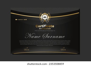 Award or achievement certificate design with luxury golden color background black