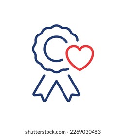 Award for Achievements Line Icon. Charity Concept. Emblem, Reward, Medal with Heart in Donation Linear Pictogram. Trophy in Charity, Outline Icon. Editable Stroke. Isolated Vector Illustration.