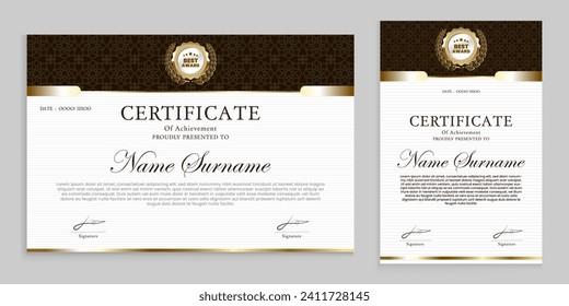 Award or appreciation certificate template. Gold and brown background, suitable for traditional, vintage themes.