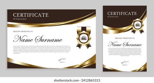 Award or appreciation certificate template Gold and brown background suitable for traditional