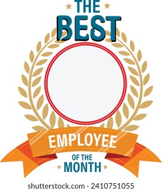 An award badge for the best employee of the month with a laurel wreath and a ribbon banner.