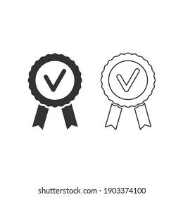 Award, badge with check mark sign vector glyph and outline icon