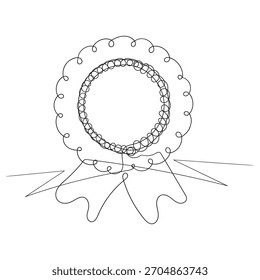 Insignia de premio con marca de verificación de dibujo continuo de una línea. Signo de línea de onda del contorno de la cinta de verificación de Aprobación. Ilustración vectorial aislada sobre fondo blanco.