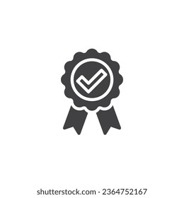 Award badge with checkmark vector icon. filled flat sign for mobile concept and web design. Quality Assurance glyph icon. Symbol, logo illustration. Vector graphics