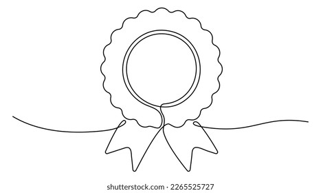 Award badge continuous line art drawn. Winning ribbon contour line. Vector illustration isolated on white.