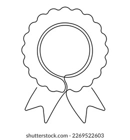 Award badge continuous line art drawn. Winning ribbon contour line. Vector illustration isolated on white.