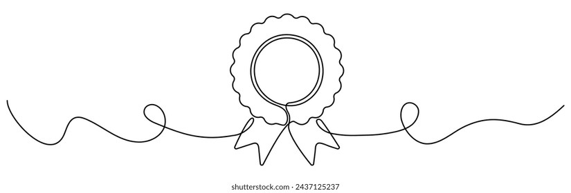 Award badge continuous line art drawn. Winning ribbon with wave line. Vector illustration isolated on white background.