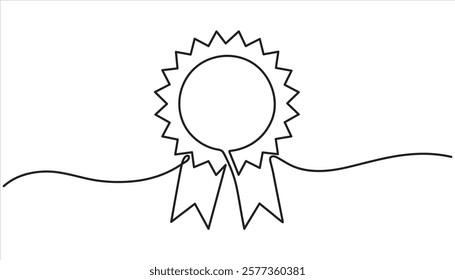 Award Badge continuous one line drawing illustration. Winner icon in hand drawn style.