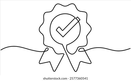 Award Badge continuous one line drawing illustration. Winner icon in hand drawn style.