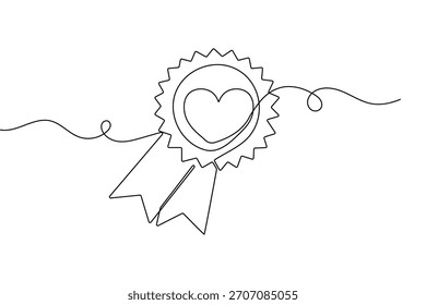 Award badge continuous one line drawing in minimalist symbol with simple outline vector illustration