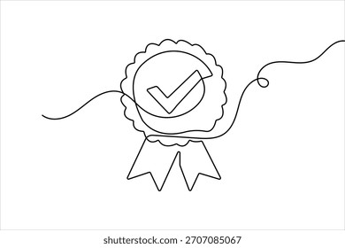 Award badge continuous one line drawing in minimalist symbol with simple outline vector illustration