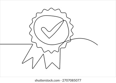 Award badge continuous one line drawing in minimalist symbol with simple outline vector illustration
